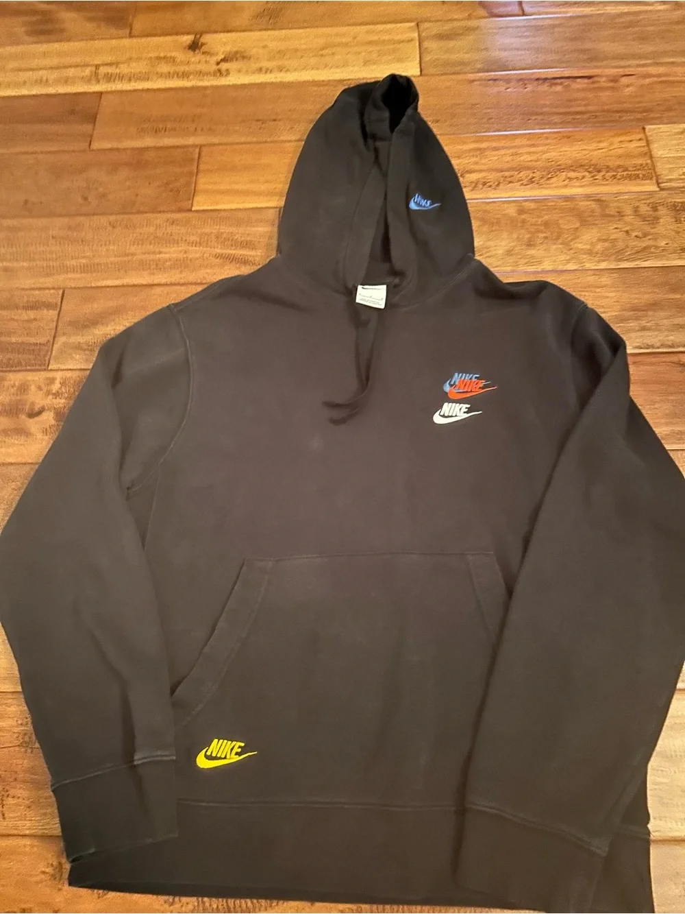 Nike Black Hoodie with Multicolor Logo Accents